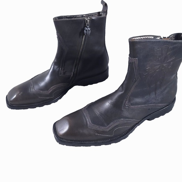 Mark Nason Lounge Salud Boots 71788 Mens 9.5 M Black Leather Moto Ankle Zip - Picture 1 of 11